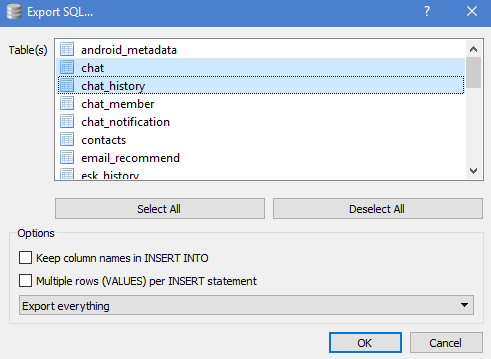 Chat history tables