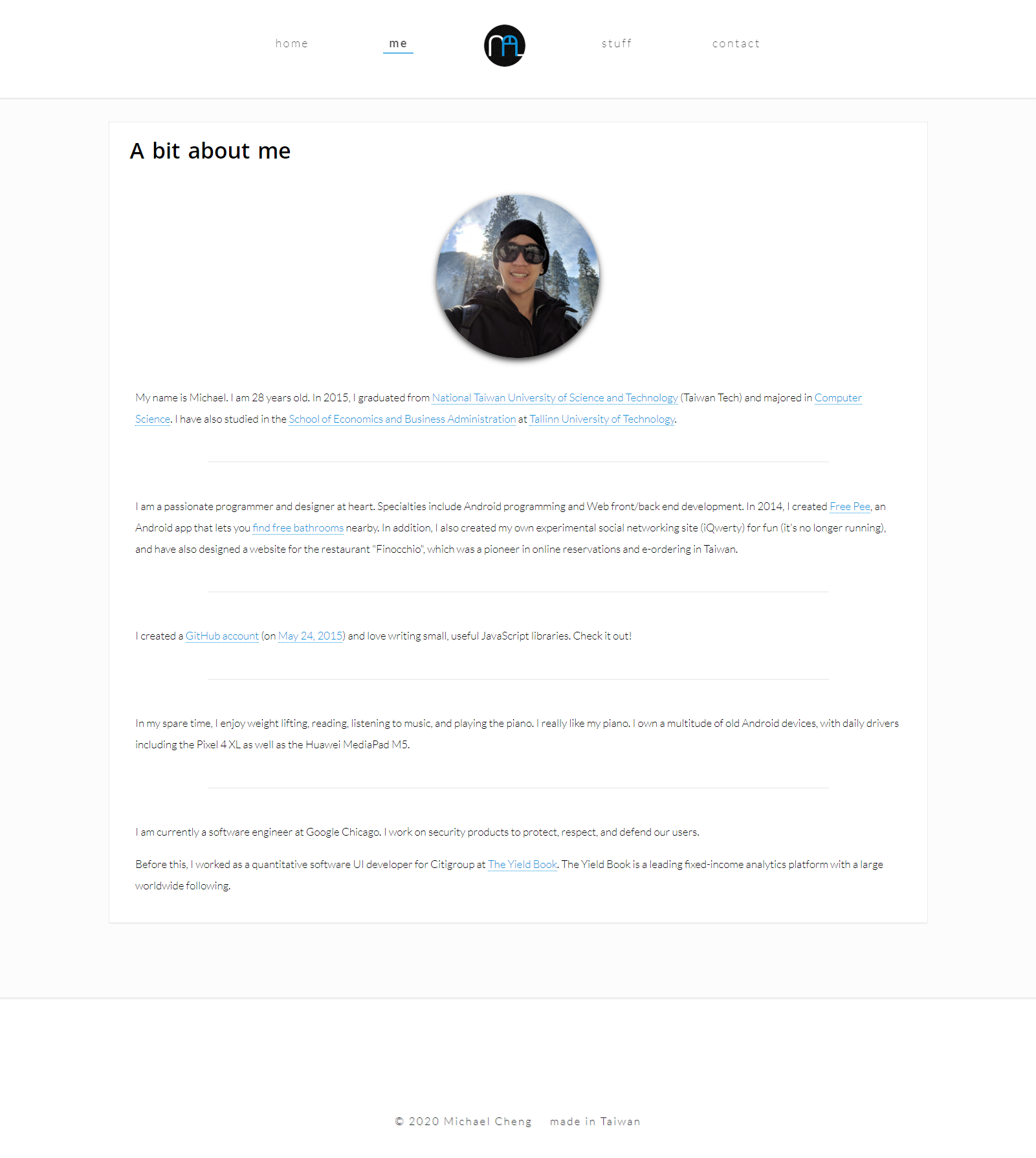 Profile page of the previous design of this website